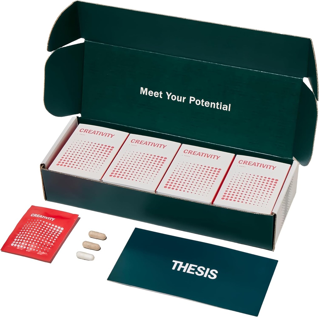 Thesis Kreativitet - Nootrop Brain Support - Support Learning, Memory & Verbal Fluency - Ashwagandha, Agmatine, L- Theanine & mere - 24 Serveringer - 1 måned levering