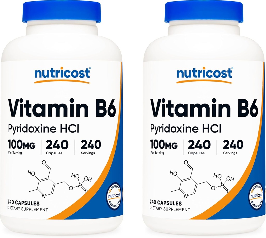 Nutricost Vitamin B6 (Pyridoxin HCl) 100 mg, 240 kapsler (2 flasker)