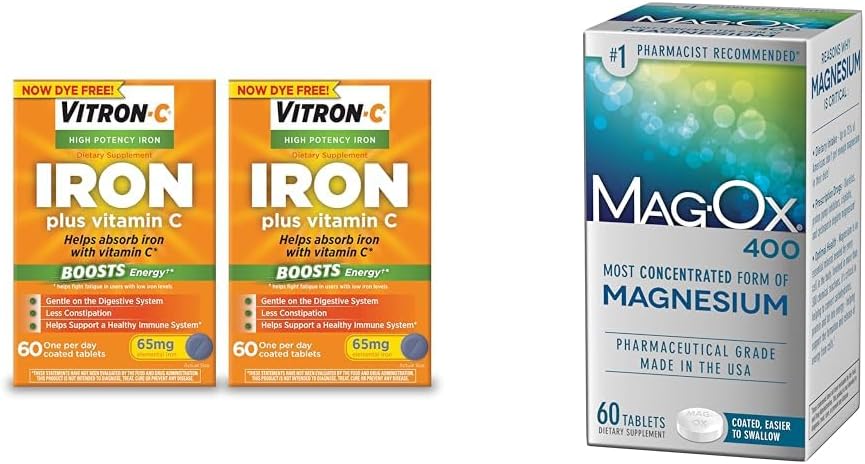 Vitron- C Jerntilskud Plus C-vitamin, 60 Tæl, 2 Packbundle med Mag- Ox 400 Magnesium Mineral Kosttilskud Tabletter, 60 Tæl
