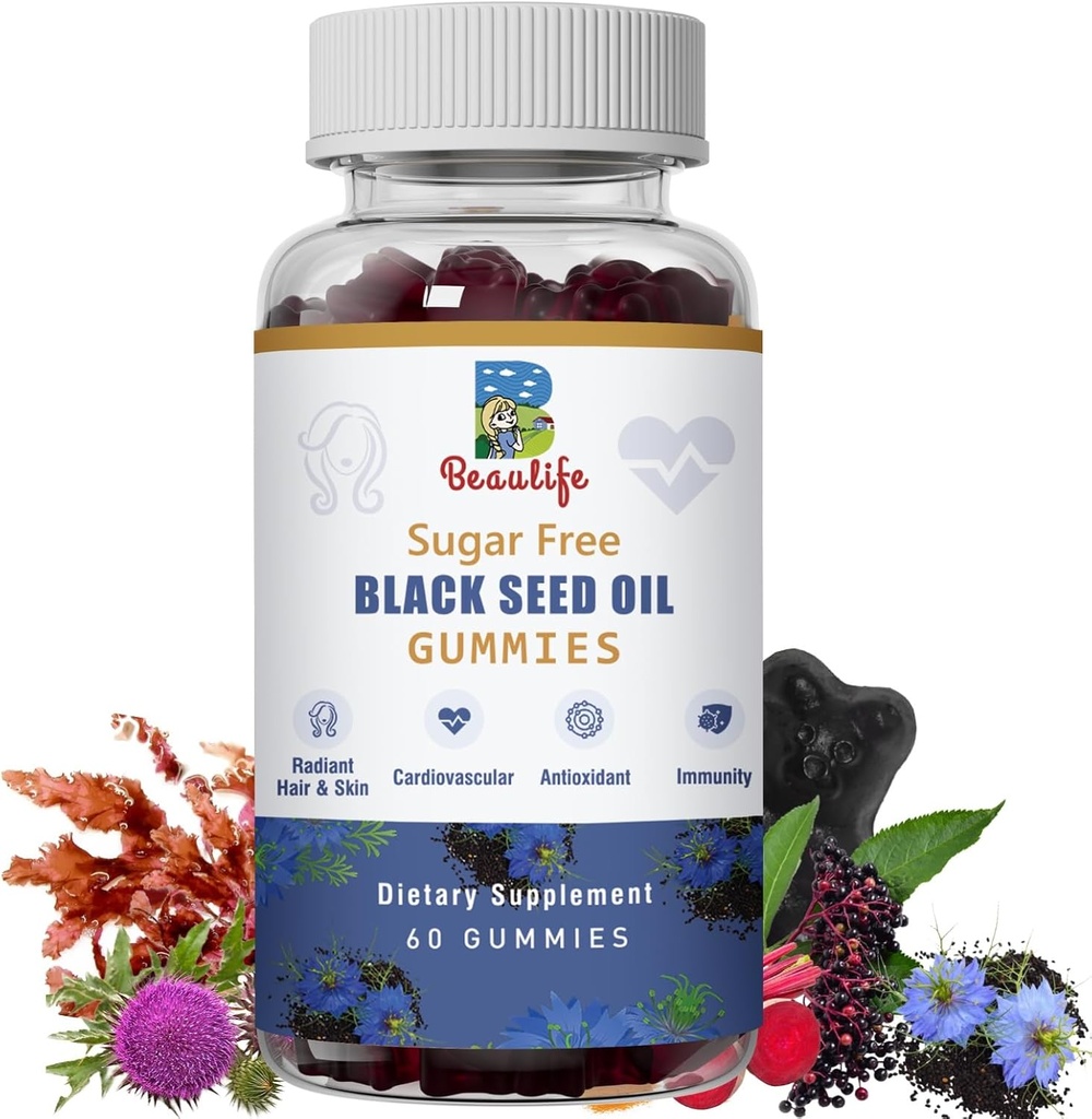 Black Seed Oil Gummies, Black Seed Oil, Sea Moss, Ashwagandha, Elderberry, Gurkemeje, C-vitamin, D-vitamin, zink, Beet Root Powder, Support Immunsystem, Lever, kardiovaskulær sundhed, strålende hår & hud