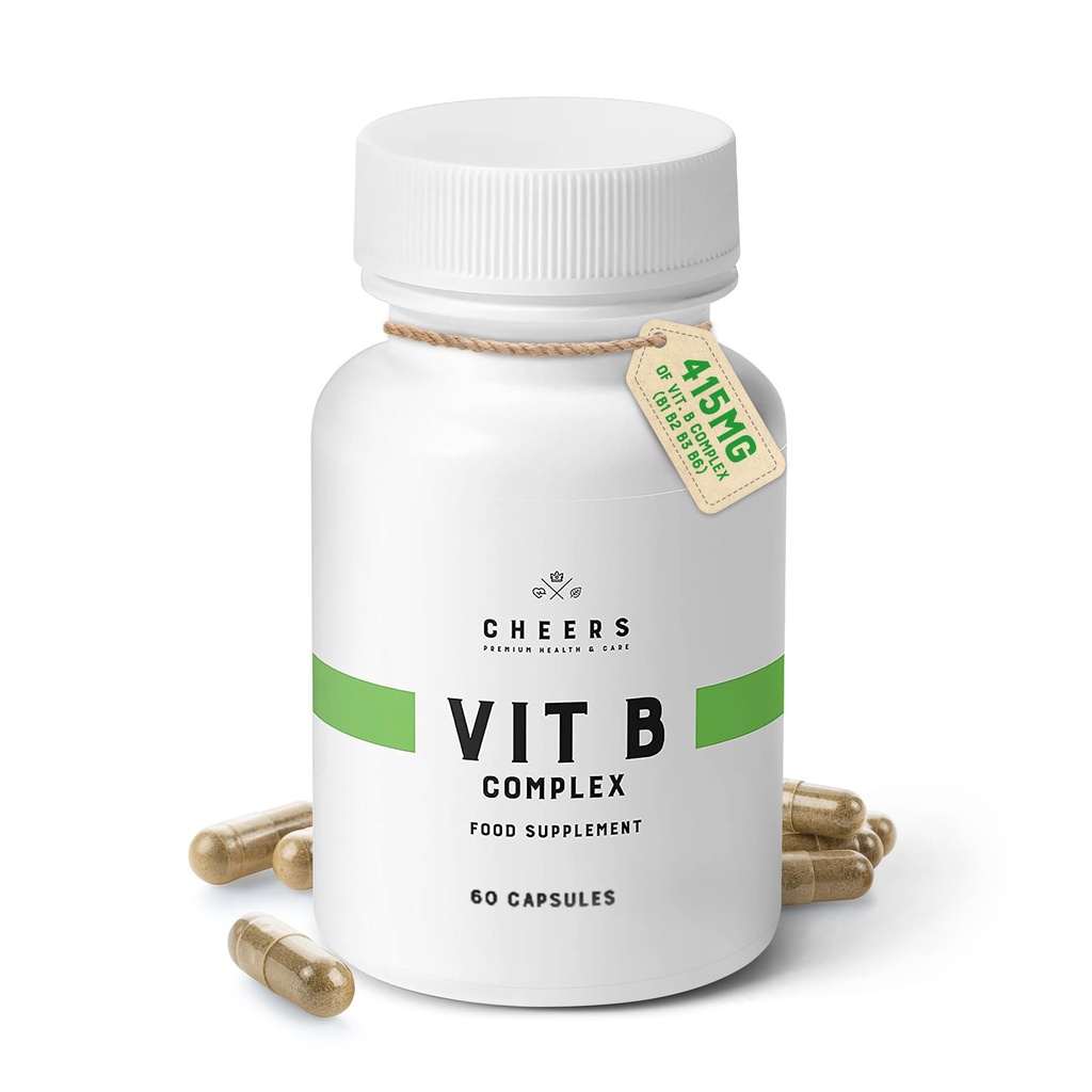 CHEERS Vitamin B Complex Supplement: 124; 113.5mg Complete B Vitaminer med B1, B2, B3, B6, B12; B124; Høj Absorption Vegan B Complex for Brain, Nerve & immunforsvar: 124; Non- GMO, DRcaps ® Plus; 124; 60 kapsler