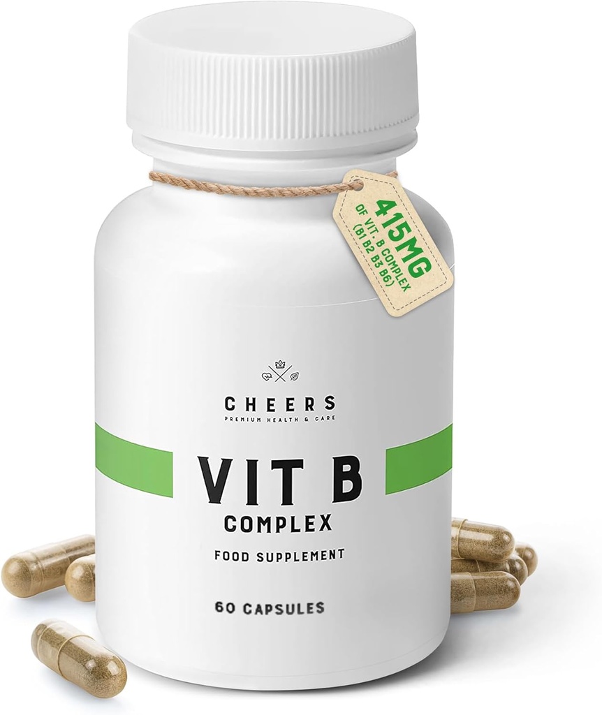 CHEERS Vitamin B Complex Supplement: 124; 113.5mg Complete B Vitaminer med B1, B2, B3, B6, B12; B124; Høj Absorption Vegan B Complex for Brain, Nerve & immunforsvar: 124; Non- GMO, DRcaps ® Plus; 124; 60 kapsler