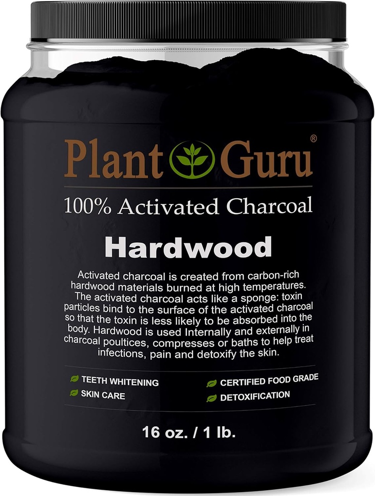 Activated Charcoal Powder Bulk - 1 lb. Jar - Hardwood - Food Grade Kosher Non-GMO - Teeth Whitening, Facial Mask and Soap Making. Promotes Natural Detoxification and Helps Digestion