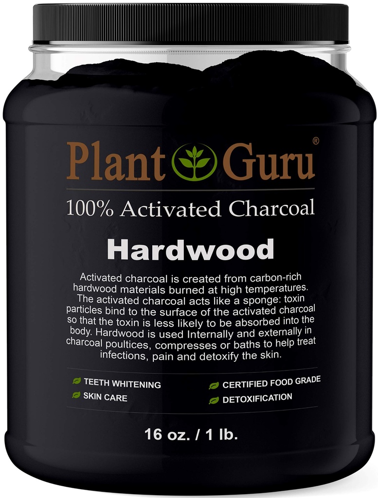 Aktiveret Charcoal Powder Bulk - 1 LB. Jar - Hardwood - Food Grade Kosher Non-GMO - Tandblegning, Ansigtsmaske og Sæbe Making. Fremmer naturlig afgiftning og hjælper fordøjelsen