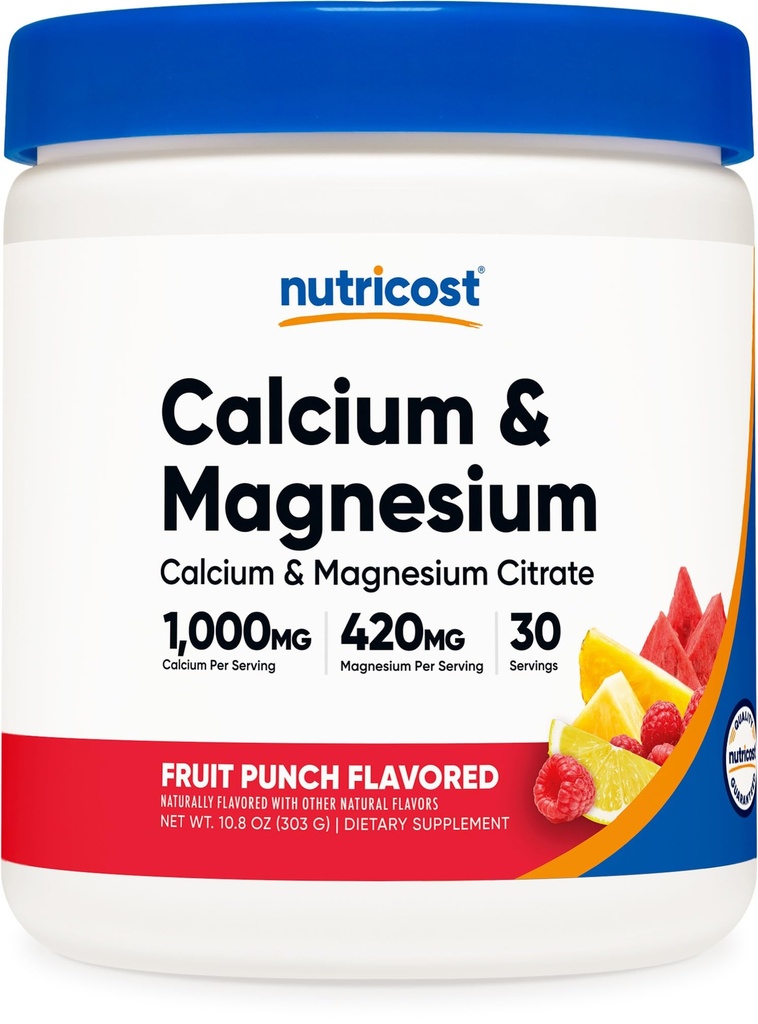Nutricost Calcium Magnesium Powder (Fruit Punch, 30 Servere) - Knoglestøtte, Non- GMO, Gluten Free (fra Calcium Citrat og Magnesium Citrat)