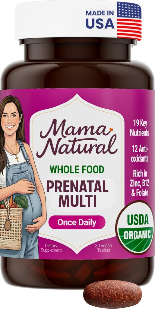Mama Natural Organic Prenatal Vitamin til kvinder Vegan (30 Servering)