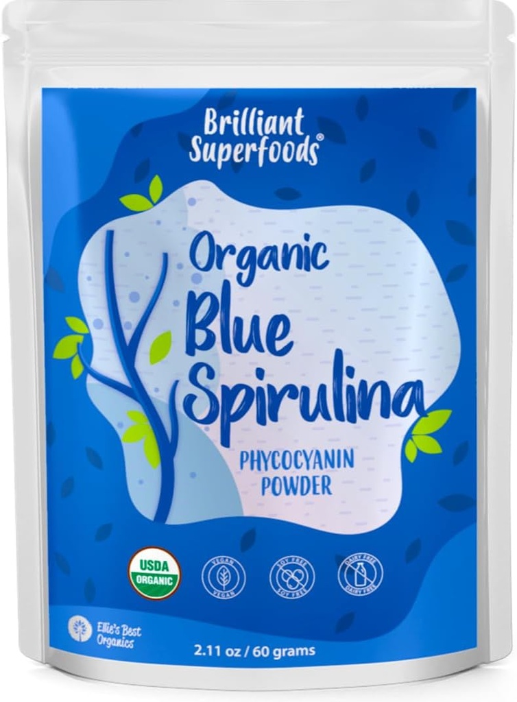 Ellie 's Best Organic Blue Spirulina Powder (Phycocyanin Extract) - 60 Servering - Odorless - Vegan, Non GMO, Gluten- Free, Dairy- Free - Organic Food Coloring - for Smoothies & Protein Drinks etc