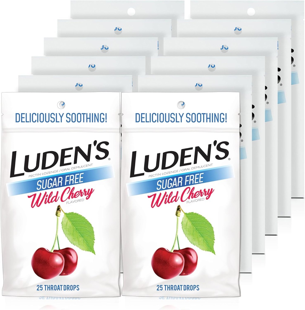 Ludvis Sugar Free Wild Cherry Throat Drops, Sore Throat Relief, 25 Greve (12 Pack)