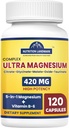 Magnesiumkompleks supplement med vitamin B6, 2 måneder Tilførsel af 420mg 5- in-1 Magnesiumoxid, taurat, malat, citrat, glycinat Max Absorption Magnesiumtilskud til ro, søvn & lg kramper