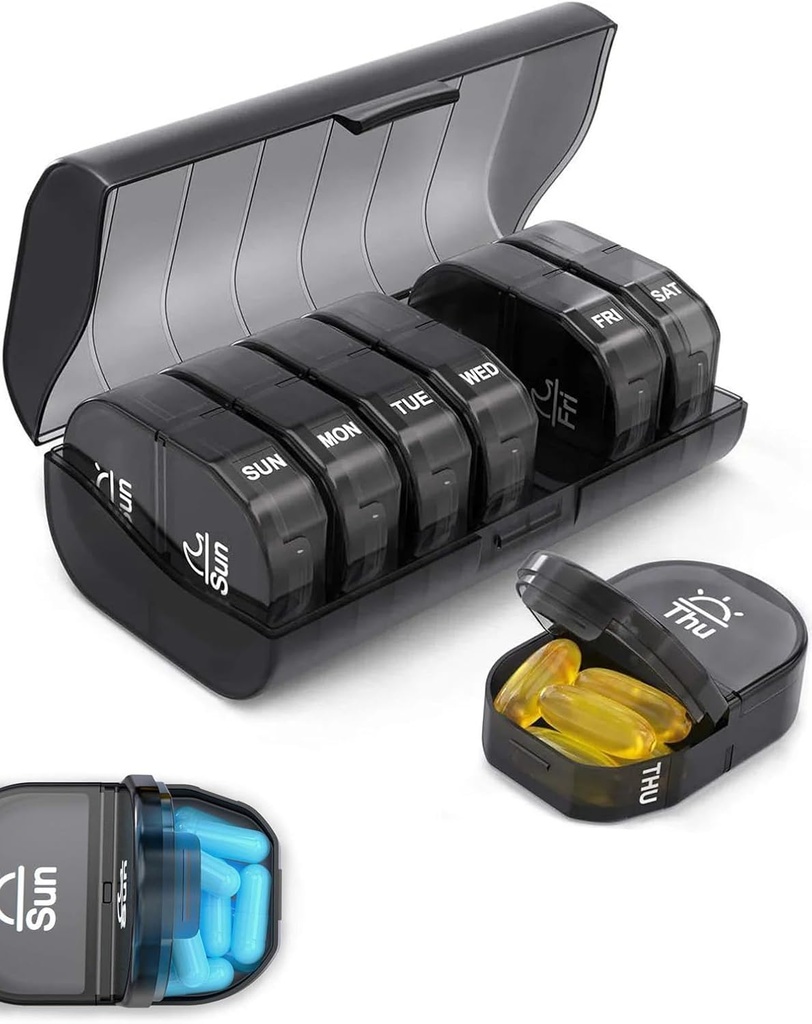 Ugentlig pillearrangører, 7-dag AM / PM Medication Planner BPA- Gratis Vitamin Organizer Capsule Case med 14 kompartmenter, Gigt venligt transportabel pillebeholder til Medicin Vitaminer