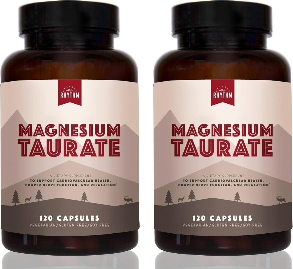Naturlig Rhythm Magnesium Taurat, 2- Pack, High Absorption Taurat, 750mg (150mg af Elemental Magnesium) 120 Kapsler Per flaske