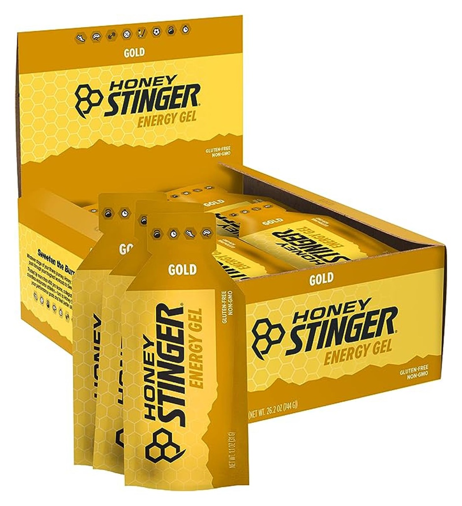 Honning Stinger Gold Energy Gel, Gluten Free & Coffein Free, for Motion, Running and Performance, Sport Nutrition for Home & Gym, Pre and Middle Workout, 24 Pack, 26.4 Ounce