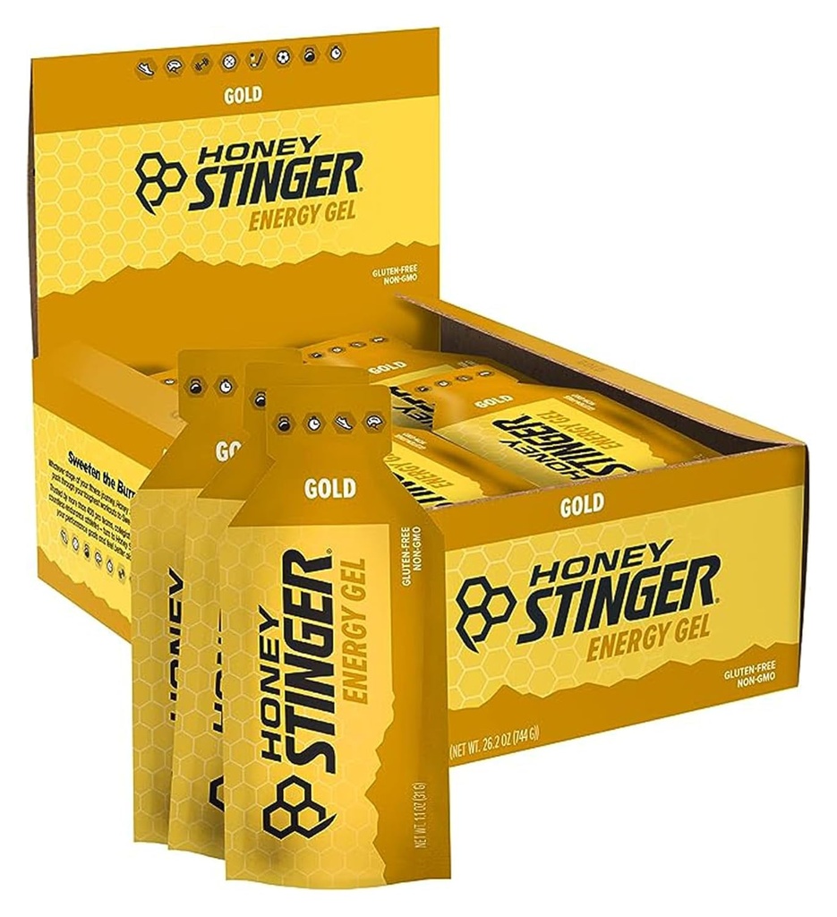 Honning Stinger Gold Energy Gel, Gluten Free & Coffein Free, for Motion, Running and Performance, Sport Nutrition for Home & Gym, Pre and Middle Workout, 24 Pack, 26.4 Ounce