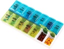 Ugentlig Pill Organizer Dispenser, 2 gange om dagen, One- Side Open Pill Box 7 Dag Medicine Planner for Easy Filling, AM PM Pill Case for Vitaminer, Medicin, Kosttilskud, Fiskeolier, Blå + Grøn