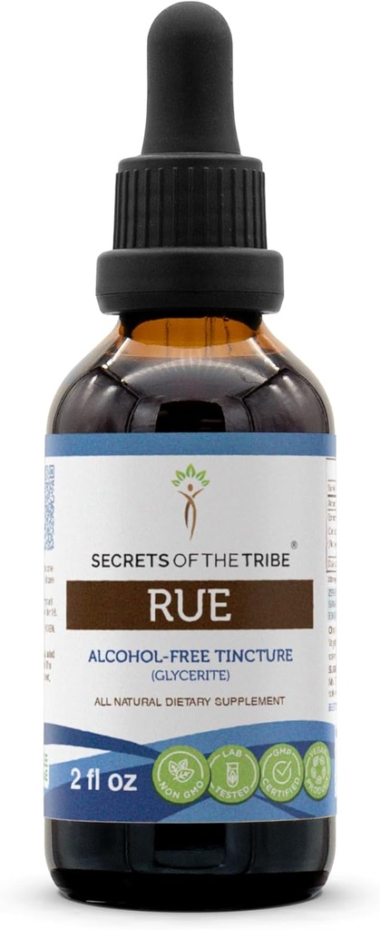 Secrets of the Tribe Rue Alcohol- Free Liquid Extract, Rue (Ruta graveolens) Tørret Herb Tincture Supplement (2 FL OZ)