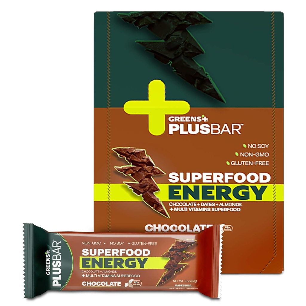 Grønne + Plusbar Energi Chokolade 124; Gluten Free Energy Bar
