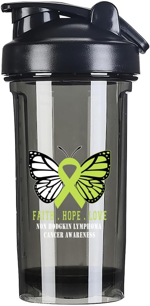 Butterfly Non Hodgkin lymfom Cancer Bevidsthed 18 Ounce Shaker Flaske Drikke Mixer Leakout Pre Workout Protein Shakes Meal Erstatning Shakes Flasker 500ML / 18 Oz Black & -3 & -3