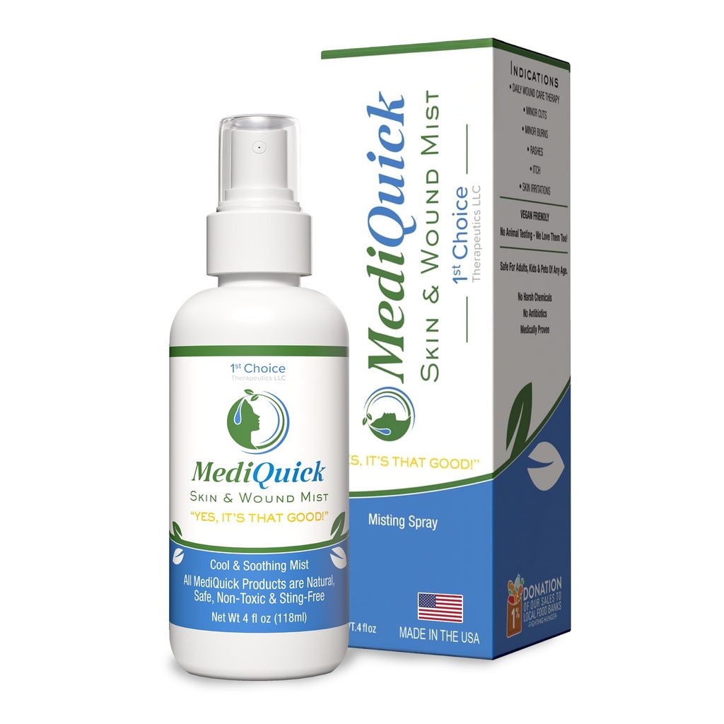 MediQuick Antiseptisk Spray Mist 4 Fl Oz Budding 124; Hud & Sår Reparation Førstehjælp Sprøjt til Burns & Cuts med 12 timers handling Buddy 124; Hjælper Heal Acne Udslæt Eczema Itch Bites & Mere Buddy 124; Sikker Sår Vask med ingen Sting