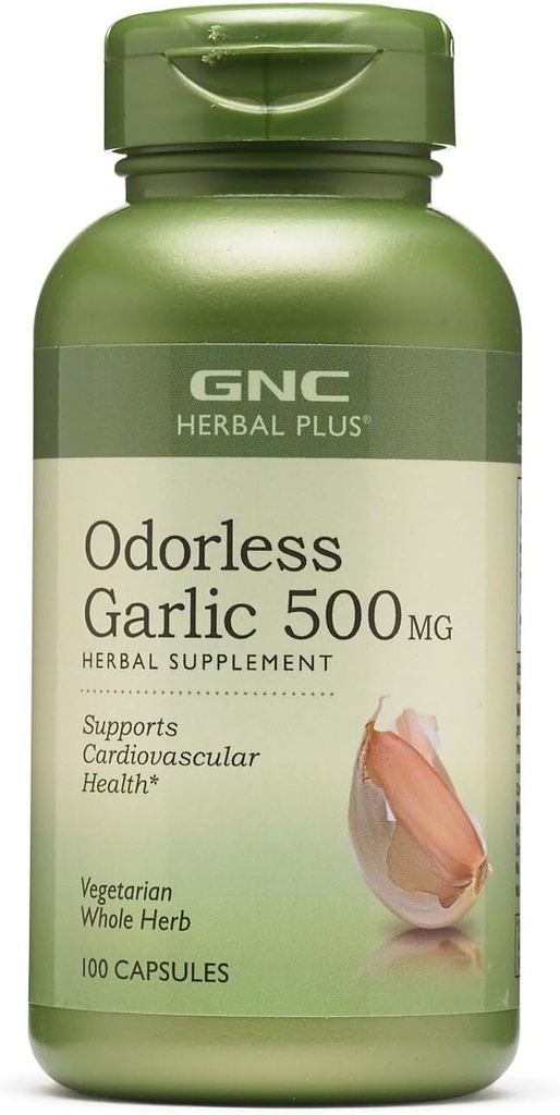 GNC Herbal Plus Odorless hvidløg 500mg tillæg, Vegetar, Understøtter hjerte-kar-sundhed, 100 Servere