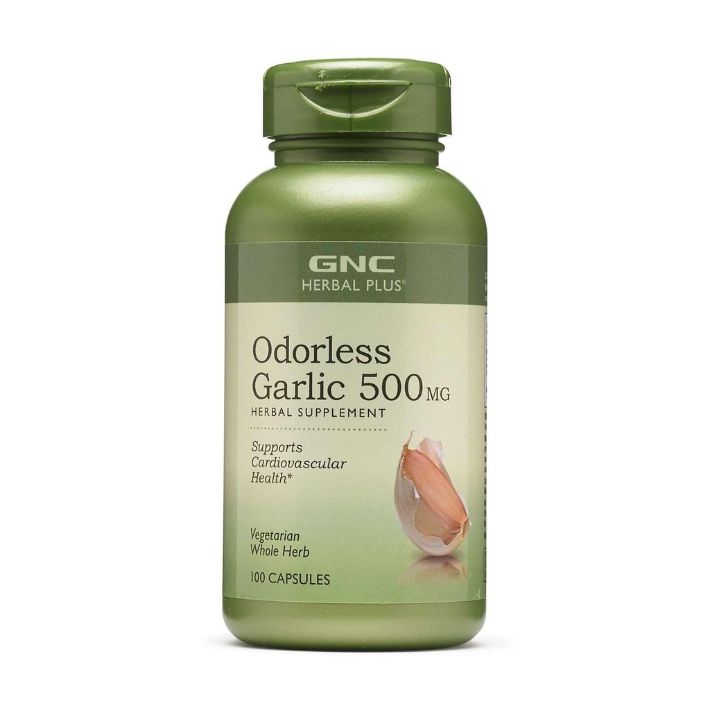 GNC Herbal Plus Odorless hvidløg 500mg tillæg, Vegetar, Understøtter hjerte-kar-sundhed, 100 Servere