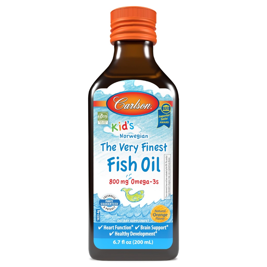 Carlson - Kid 's The Very Finest Fish Oil, 800 mg Omega- 3s, Norwegian, Sustainable Sourced, Orange, 200 ml