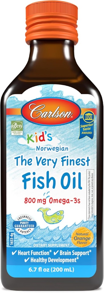 Carlson - Kid 's The Very Finest Fish Oil, 800 mg Omega- 3s, Norwegian, Sustainable Sourced, Orange, 200 ml