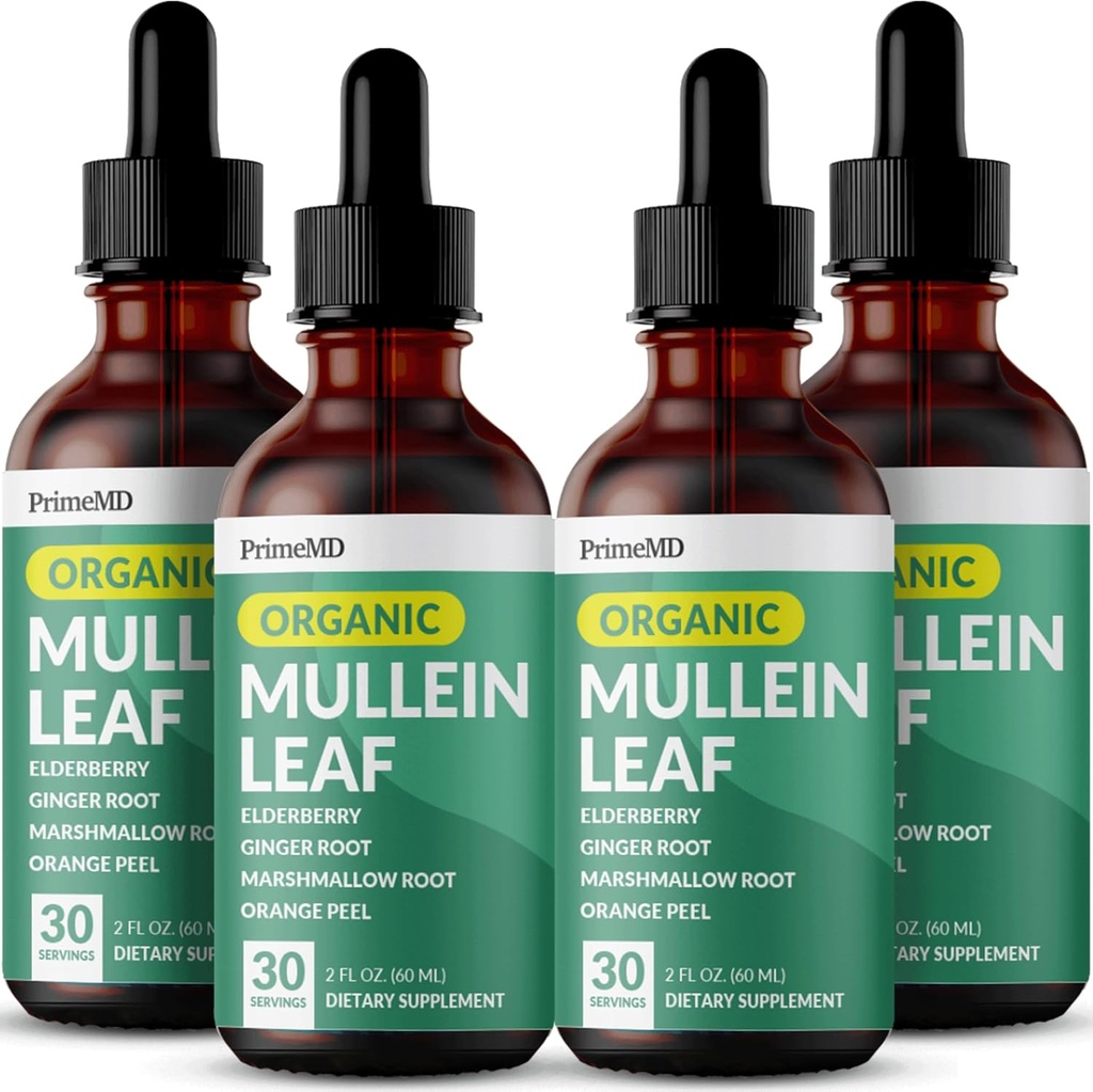 5-in-1 Mullein Drops til Lungs og Bronchial - Luftveje Lung Health Support med Mullen Leaf Extract til Lungs - Mullein Tincture med Elderberry, Echinacea og Ginger Root (120 Servere) (4-pakke)