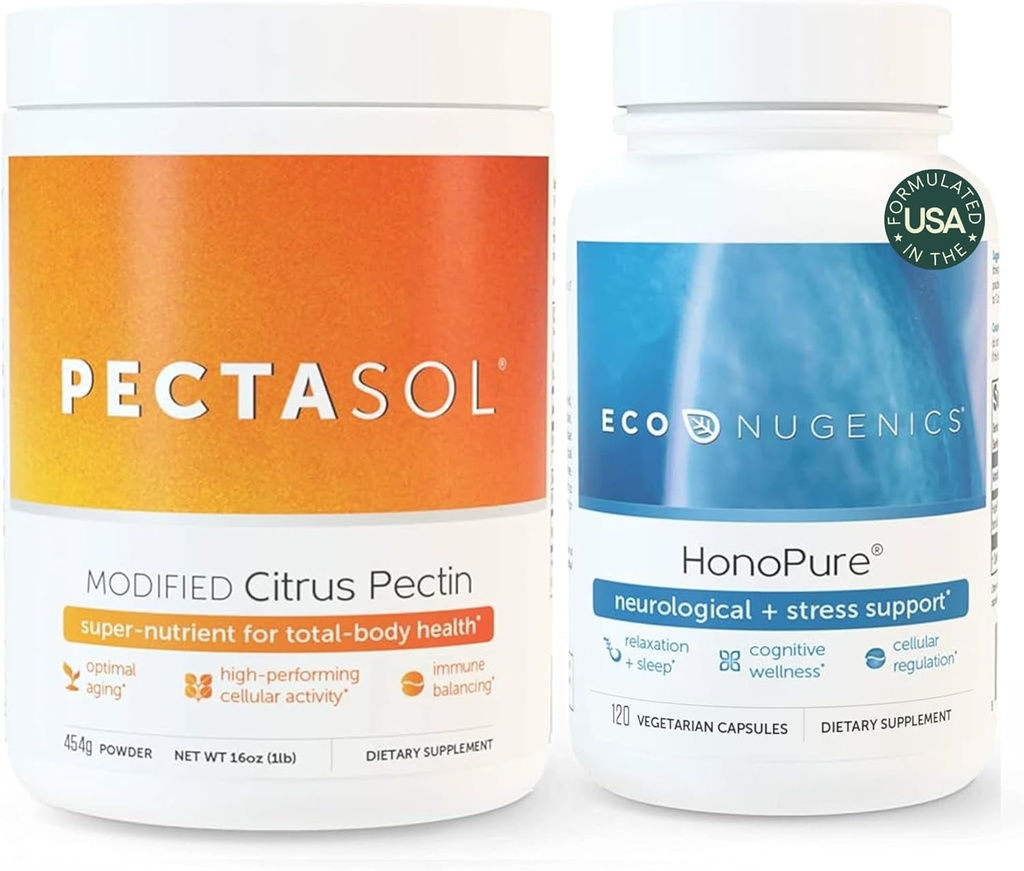 EcoNugenics Brain Health Supplement Bundle - PectaSol Modified Citrus Pectin Fiber + HonoPure Magnolia Bark Extract - Nootrop Pack for Sleep, Stress Relief, Kognitiv funktion, GABA Support