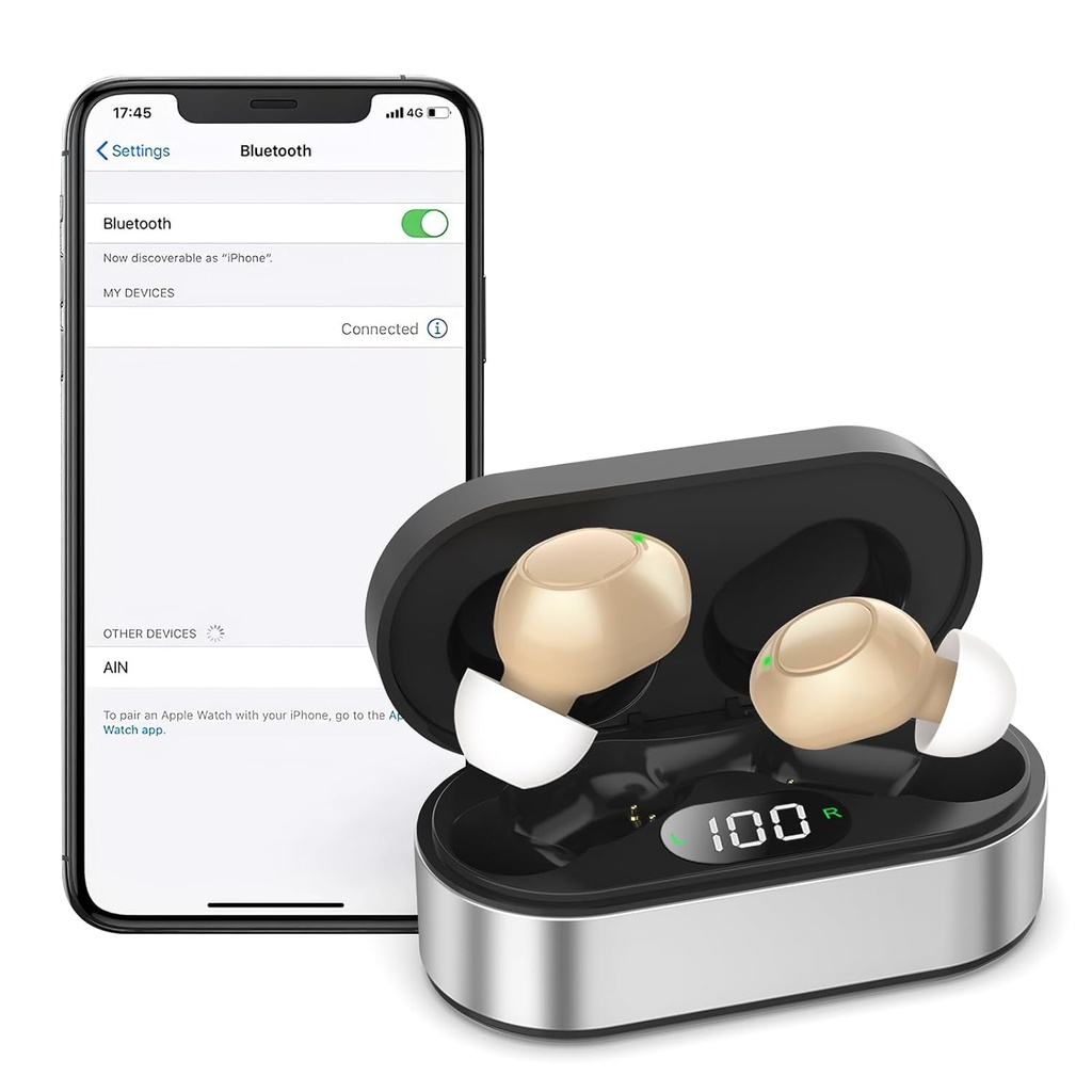 Genopladelige høreapparater til seniorer - 16 kanaler Bluetooth høreapparater - Usynlige digitale høreforstærkere enheder til øre med støjreduktion, aktiveret kalder på iOS Android-musik