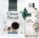 Natural Force Organic Clean Decaf Coffee + Creamy Vanilla MCT Oil Bundle - Flaged MCT Creamer & Mold & Mycotoksin Free Coffee - Non-GMO, Keto, Paleo og Vegan - 12 Oz Bag og 16 Oz Glass Flaske