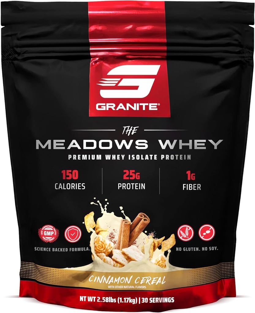 Granit kosttilskud Meadows Whey Protein Isolate Protein Powder for Lean Muscle med 150 kalorier, 2g Fiber, 1g sukker (30 Servere), kanel cereal flavor