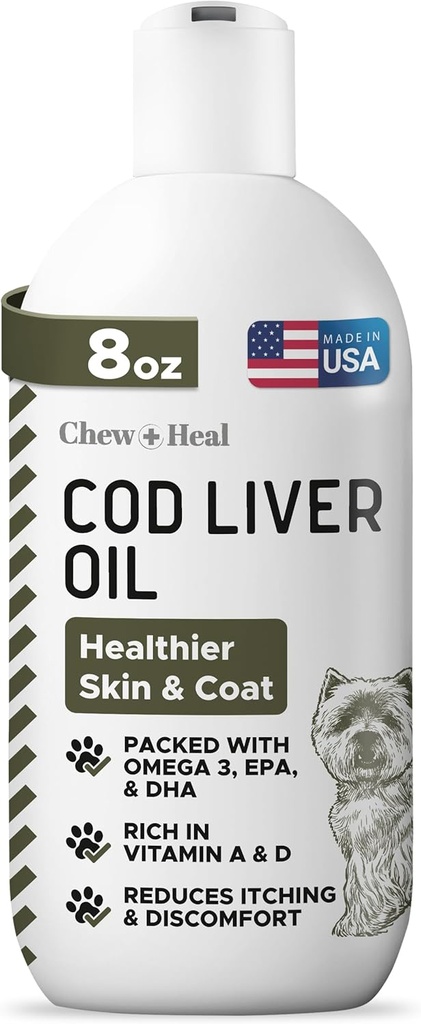 Pure Cod lever olie til hunde - 8 oz - Indeholder Omega 3, Omega 6, vitamin A, og D-vitamin til at reducere kløende og fremme hud og coat, hjerte, fælles, og immunforsvar
