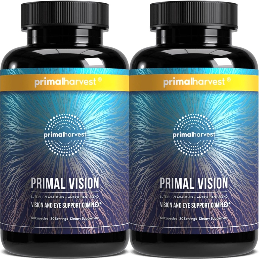 Primal Harvest Primal Vision med Lutein, Zeaxanthin, vitamin A og zink til øje sundhed, Blue Light Support og Visual Clarity 2 Pack