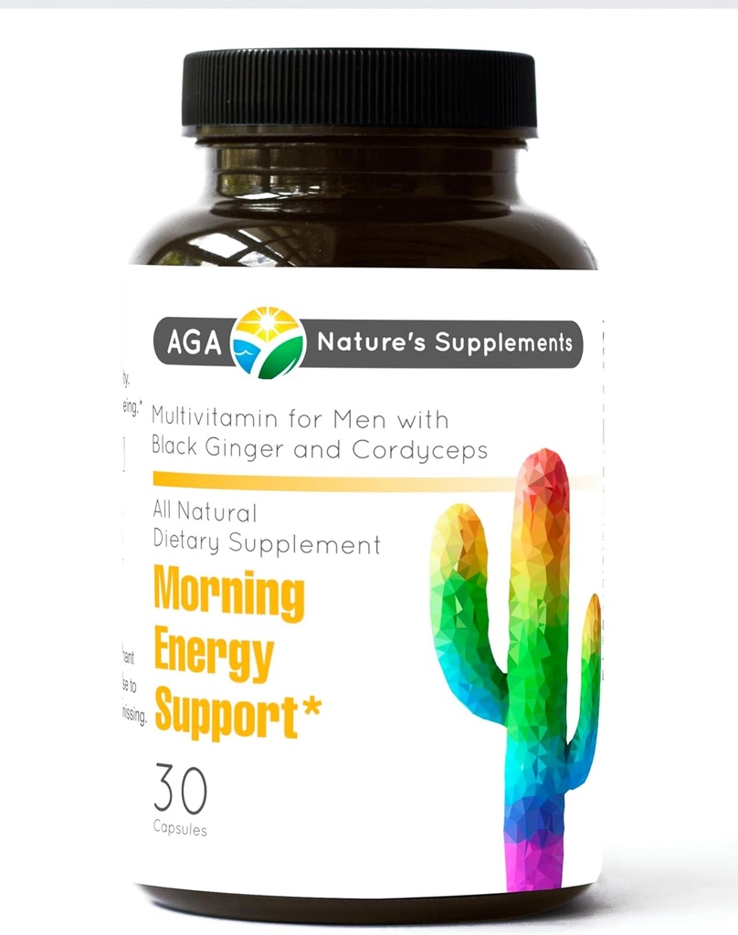 AGA Naturens Kosttilskud Morgen Energistøtte Multivitamin til mænd med sort ingefær og Cordyceps 30 kapsler