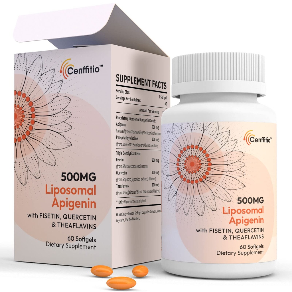 Liposomal apigenin 500 mg Softgels - Optimal Apigenin Supplement med fisetin, Quercetin og Theaflavins (60 greve (pakning med 1))
