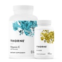 THORNE - Essential Vitamin Bundle: C-vitamin & D-5000 Complex - Immun, ben sundhed, og energistøtte - 60 til 90 Servere