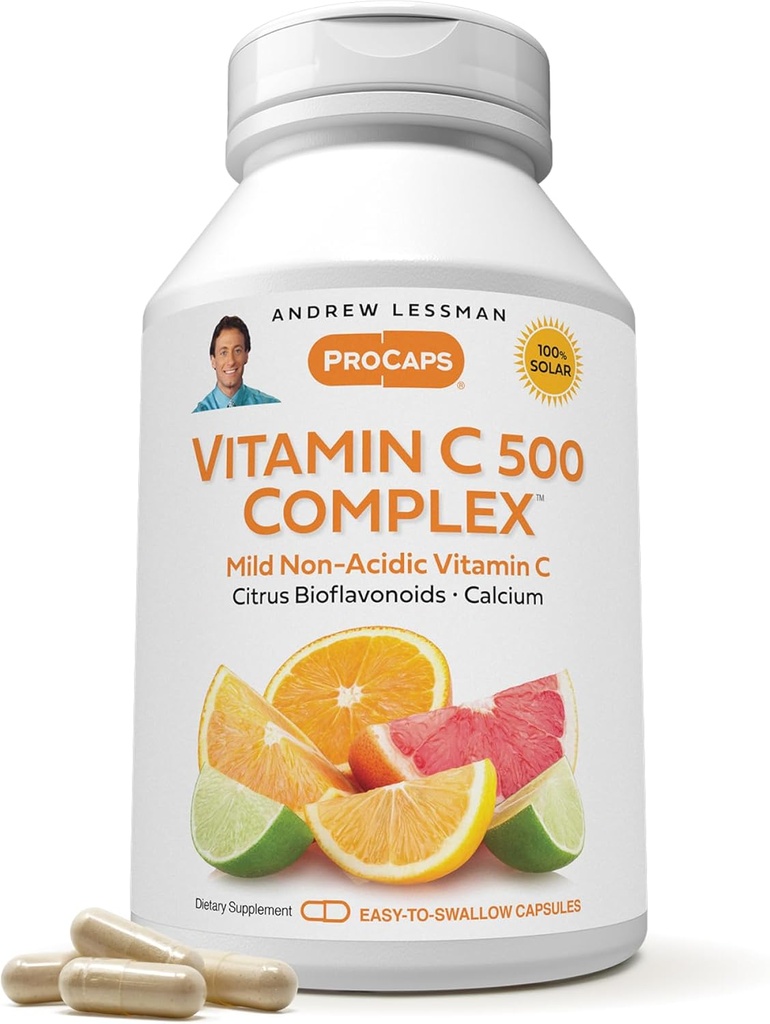 ANDREW LESSMAN C-vitamin 500 Complex 60 kapsler - ikke-syreholdige C-vitamin Plus Citrus Bioflavonoider til immunsystem og antioxidant støtte, ingen mave-upset, lille let at synke kapsler