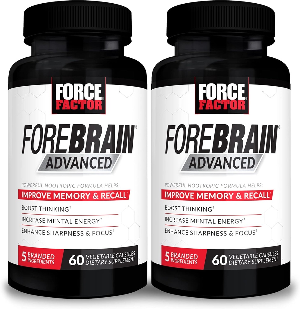 FORCE FACTOR Forbrain Advanced, 2-Pack, Brain Booster, Brain supplement til hukommelse støtte, koncentrering, fokus, tænker, og mental energi, kraftfulde ingredienser, der arbejder hurtigt, 120 kapsler