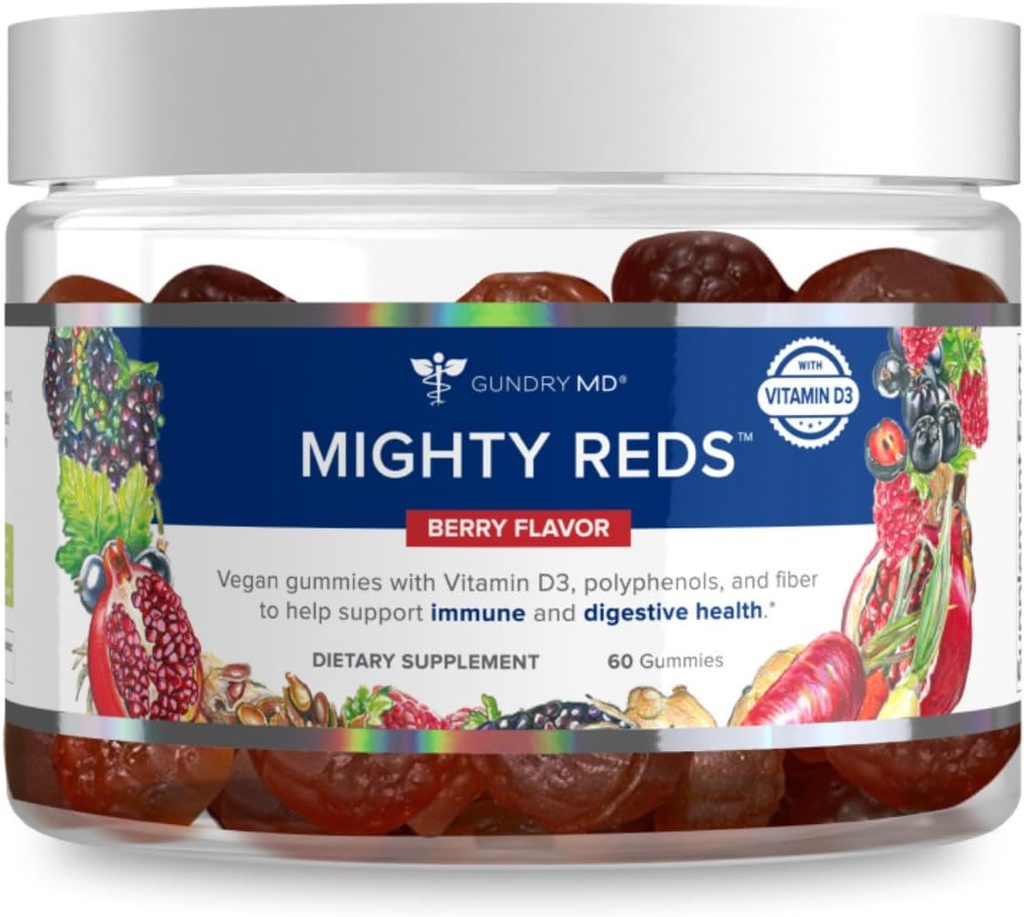 Gundry MD Mighty Reds Gummies, Gluten Free Soy Free Multivitamin Supplement tykkere med polyphenoler, antioxidanter, Prebiotic Fiber, og D-vitamin - (30 Servere)