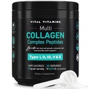 Vital Vitaminer Multi Collagen Peptider pulver - Unflavored, Let at løse - Type I, II, III, V, X - for kvinder & mænd - fremmer hår, hud, negle, og fælles sundhed - 30 Tjenester
