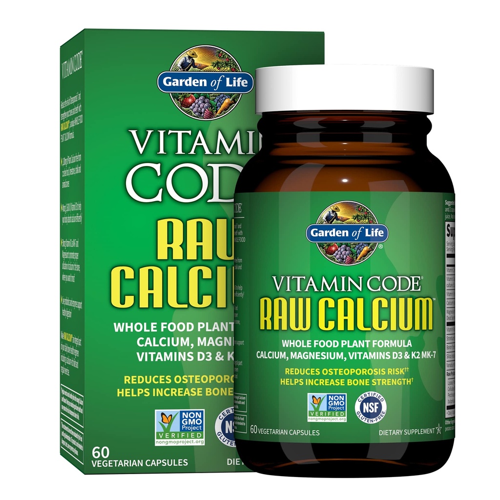 Have of Life Raw Calcium supplement til kvinder og mænd - Vitamin Code lavet af hele fødevarer med Magnesium, K2, Vitamin D3 og C-vitamin Plus Probiotika til fordøjelse, 60 kapsler