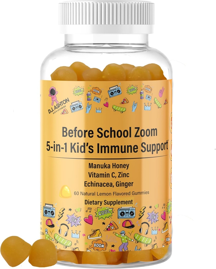 Generic 5-in-1 Kid's Immune Support Gummy, Manuka Honey, Vitamin C, Zinc, Echinacea, Ginger, Gummy Supplement, Essential Immune Support Gummies for Daily Use, Natural Citrus Flavored - 60 Count