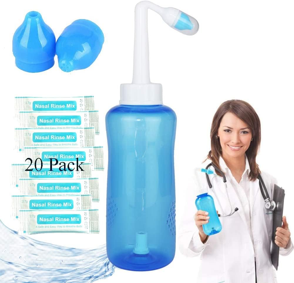 Nasal Vaske Flaske, Sinus Skyl Flaske Næse Vaske Cleaner 300ml Nasal Vaske Flaske Pot Device Nasal Vanding - Næsepleje og fugtgivende for voksne & Kid (1)