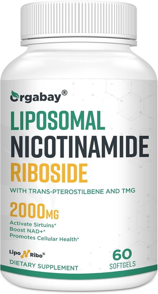 Orgabay Liposomal Nicotinamid Riboside 2000 MG med TMG og Pterostilben, øger NAD +, understøtter sund aldring, 60 Greve