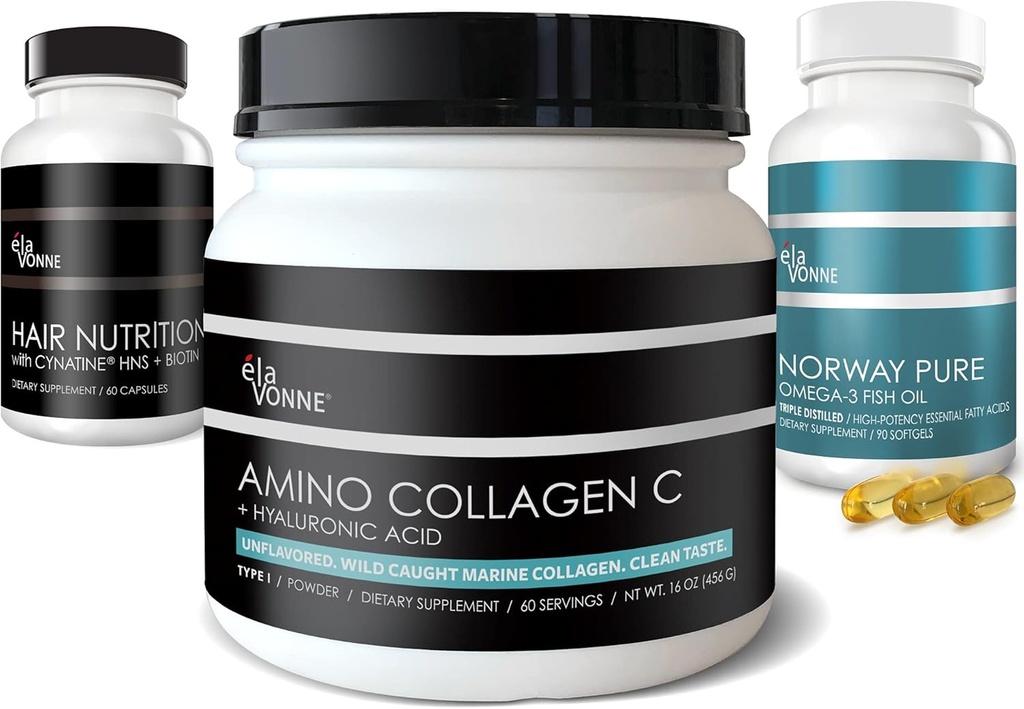 Marine Collagen + hår vitaminer + Omega-3 Fish Oil - Skønhed Nutrition Trifecta Bundle - Hud, Nails, Joints, Aging Nutracatives