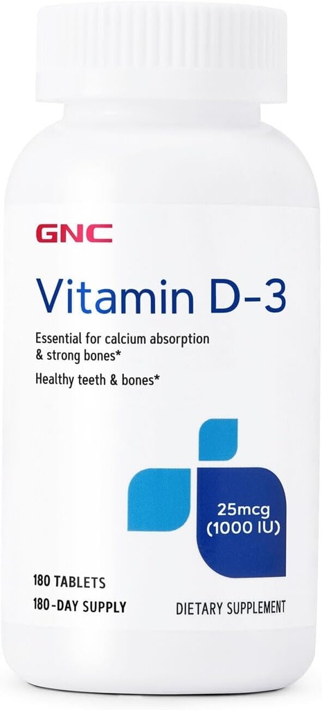 GNC-vitamin D-3 25mcg, understøtter sunde tænder og knogler, 180 tabletter