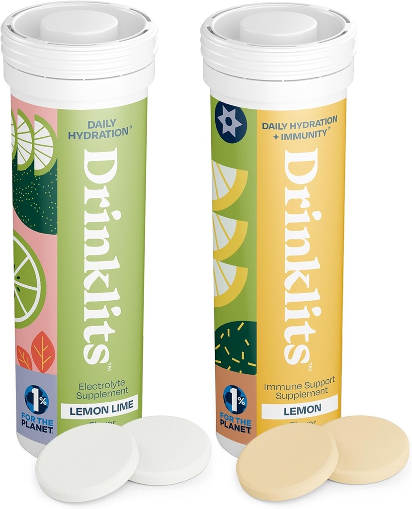 Drinklits Lemon Immunitet & Lemon- Lime Hydration Tablets (2) Tube Combo Pack ttesmå 124; Essential Electrolytes - Immunity Support - Great Taste Medical 124; 20 Servering (10 tabletter Per Tube)