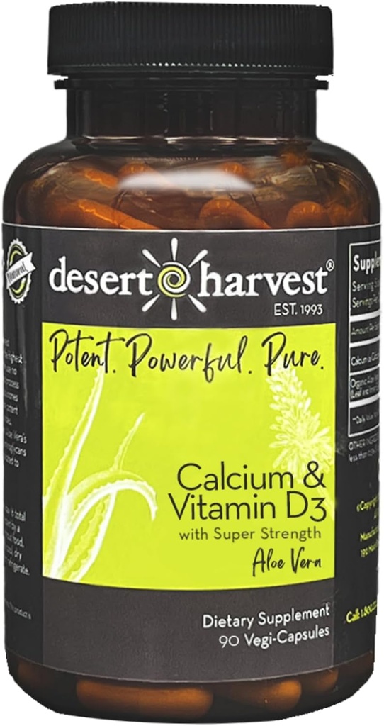 Desert Høst Calciumcarbonat 250 mg + D3- vitamin 100 IE tillæg med Aloe Vera for Absorption, 90 kapsler