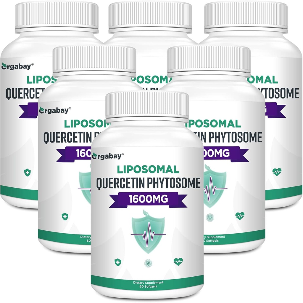 Orgabay Liposomal Quercetin Phytosome 1600 mg, Bromelain 200mg, Zink 30mg, Vitamin C Turmerisk 40 mg, Højeste Absorption, Quercetin Complex, 360 Softgels