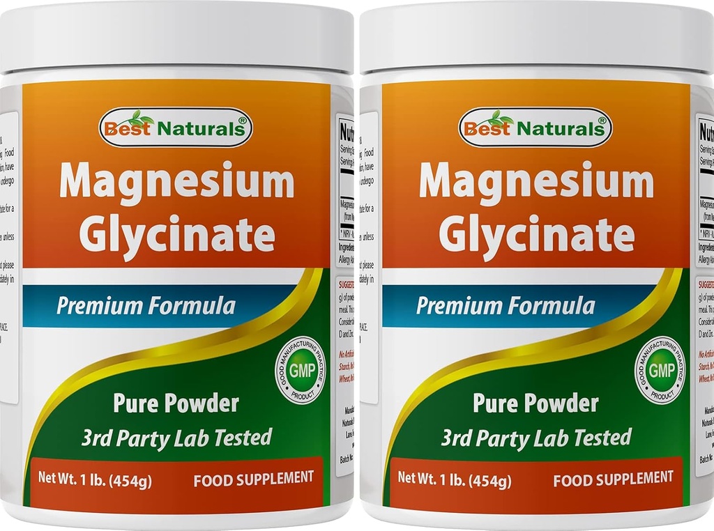 Bedste Naturals Magnesium Glycinate Powder - 1 Pund (1 LB (pakke med 2))